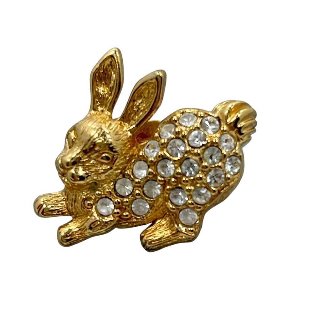 Avon Bunny Pin Gold Tone Clear Rhinestones Cute Easter Spring Easter Jewelry